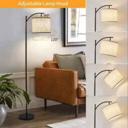 Modern Floor Lamp With Linen Shade & Remote Control, Free Standing Standing Light With Bulb For Bedroom & Living Room, Black Fini - thumbnail 6