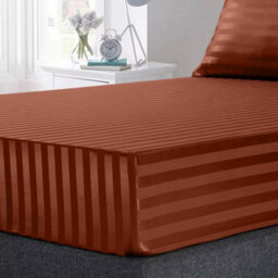 Ameha Stripe Fitted Sheet 40 Cm Deep Pocket- Hypoallergenic Easy Care Rust Bed Sheets Uk Single Bedsheet(90X190Cm) - thumbnail 3
