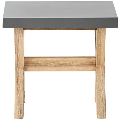 Beliani Acacia Wood Co Outdoor Garden Stool - Grey Fibre Cement Seat, Compact Outdoor Seating - image 1