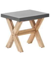 Beliani Acacia Wood Co Outdoor Garden Stool - Grey Fibre Cement Seat, Compact Outdoor Seating - thumbnail 3