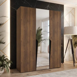 Arte Piano Ii 150Cm Oak Walnut Hinged Wardrobe With Centre Mirror Door - thumbnail 1