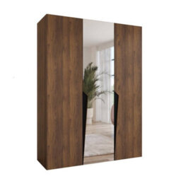 Arte Piano Ii 150Cm Oak Walnut Hinged Wardrobe With Centre Mirror Door - thumbnail 2