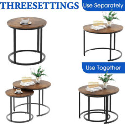 Huhote Two Piece Nesting Round Side Tables With Black Metal Frame And Brown Top Diameter 23.6 And 15.7 In Coffee Table End Table - thumbnail 7