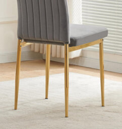 Furnizone UK Set Of 2 Dining Chairs - Glitz Modern Dining Chairs - Grey Velvet Gold Legs Dining Chairs - Kitchen Dining Room Chairs - thumbnail 3