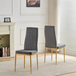 Furnizone UK Set Of 2 Dining Chairs - Glitz Modern Dining Chairs - Grey Velvet Gold Legs Dining Chairs - Kitchen Dining Room Chairs