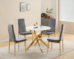 Furnizone UK Set Of 2 Dining Chairs - Glitz Modern Dining Chairs - Grey Velvet Gold Legs Dining Chairs - Kitchen Dining Room Chairs - thumbnail 4