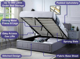 Home Treats Super King Grey Ottoman Storage Bed Frame Gas Lifting - thumbnail 8