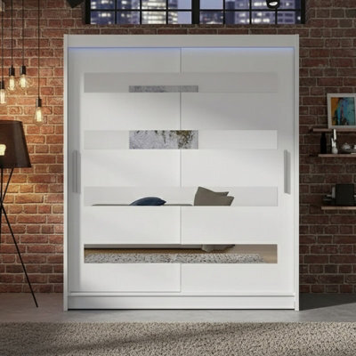 Westa Xiii 150 Cm Sliding Door Wardrobe With Mirrors And Rgb Led Lights White - image 1