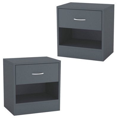 Urbn-Living Urbnliving 2Pcs 39Cm Width Dark Grey Modern Single Drawer Wooden Bedside Storage Table - image 1