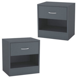 Urbn-Living Urbnliving 2Pcs 39Cm Width Dark Grey Modern Single Drawer Wooden Bedside Storage Table - thumbnail 1