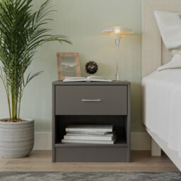 Urbn-Living Urbnliving 2Pcs 39Cm Width Dark Grey Modern Single Drawer Wooden Bedside Storage Table - thumbnail 3