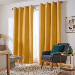 Luxury Living Velvet Chenille Eyelet Curtains Ready Made Pair Ochre - thumbnail 6