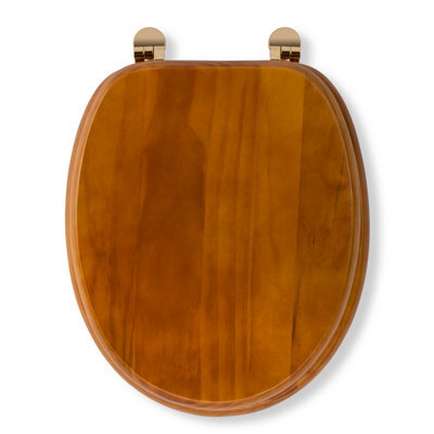 Croydex Antique Pine Effect Solid Wood Toilet Seat With Brass Hinges - image 1