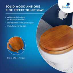 Croydex Antique Pine Effect Solid Wood Toilet Seat With Brass Hinges - thumbnail 7