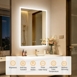 Luvodi 700X900mm Backlit Led Bathroom Mirrors, Anti-Fog, 3 Colors Light, Dimmable Smart Makeup Mirror With Touch Switch - thumbnail 3
