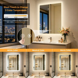Luvodi 700X900mm Backlit Led Bathroom Mirrors, Anti-Fog, 3 Colors Light, Dimmable Smart Makeup Mirror With Touch Switch - thumbnail 5