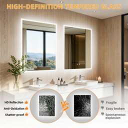 Luvodi 700X900mm Backlit Led Bathroom Mirrors, Anti-Fog, 3 Colors Light, Dimmable Smart Makeup Mirror With Touch Switch - thumbnail 4