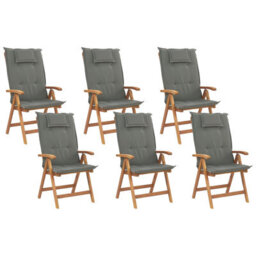 Beliani Set Of 6 Garden Chairs With Cushions Java Acacia Wood Graphite Grey