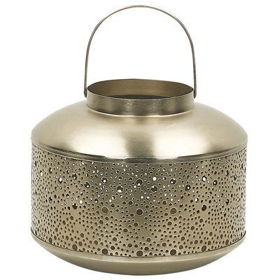 Beliani Gold Iron Lantern 22 Cm - Perforated Pillar Candle Holder For Indoor Home Decor - image 1