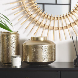 Beliani Gold Iron Lantern 22 Cm - Perforated Pillar Candle Holder For Indoor Home Decor - thumbnail 2