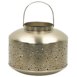Beliani Gold Iron Lantern 22 Cm - Perforated Pillar Candle Holder For Indoor Home Decor - thumbnail 1