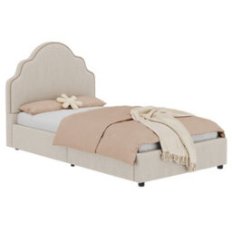 Btm 3Ft Kids Scalloped Upholstered Bed, Curved Headboard, Padded Platform Bed, Linen Beige - thumbnail 9