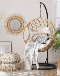 Beliani Hanging Chair With Stand Aspio Pe Rattan Natural - thumbnail 2