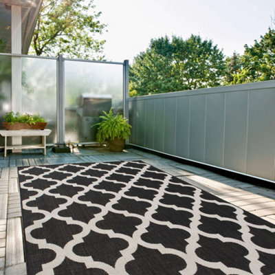 The Rugs Ecology Collection Outdoor Patio Garden Rug Black Trellis Design Weatherproof Jet Washable 400Bl - image 1