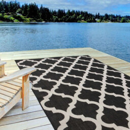The Rugs Ecology Collection Outdoor Patio Garden Rug Black Trellis Design Weatherproof Jet Washable 400Bl - thumbnail 7
