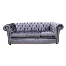 Chesterfield Handmade 3 Seater Sofa Settee Senso Fondant Blue Velvet Fabric In Classic Style - thumbnail 1