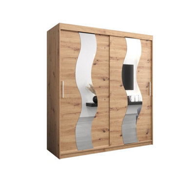 Arte Seville Mirrored Sliding Door Wardrobe With Shelves And Hanging Rails In Oak Artisan (H)2000mm (W)1800mm (D)620mm - image 1