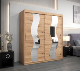 Arte Seville Mirrored Sliding Door Wardrobe With Shelves And Hanging Rails In Oak Artisan (H)2000mm (W)1800mm (D)620mm - thumbnail 2