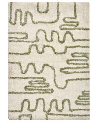 Wyld And Coco 60 X 90Cm Beige And Soft Green Raised Geometric Bath Mat, Fluffy Polyester With Cotton Backing - image 1