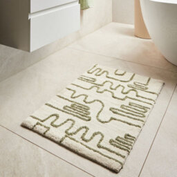 Wyld And Coco 60 X 90Cm Beige And Soft Green Raised Geometric Bath Mat, Fluffy Polyester With Cotton Backing - thumbnail 2