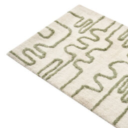 Wyld And Coco 60 X 90Cm Beige And Soft Green Raised Geometric Bath Mat, Fluffy Polyester With Cotton Backing - thumbnail 3