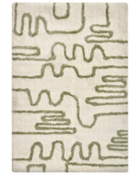 Wyld And Coco 60 X 90Cm Beige And Soft Green Raised Geometric Bath Mat, Fluffy Polyester With Cotton Backing - thumbnail 1