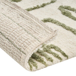 Wyld And Coco 60 X 90Cm Beige And Soft Green Raised Geometric Bath Mat, Fluffy Polyester With Cotton Backing - thumbnail 5