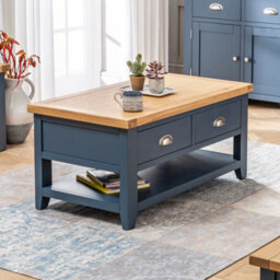 The Furniture Market Westbury Blue Painted 2 Drawer Coffee Table With Shelf