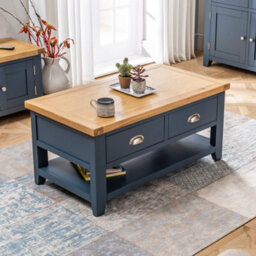 The Furniture Market Westbury Blue Painted 2 Drawer Coffee Table With Shelf - thumbnail 2