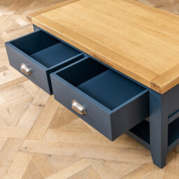 The Furniture Market Westbury Blue Painted 2 Drawer Coffee Table With Shelf - thumbnail 6