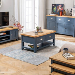 The Furniture Market Westbury Blue Painted 2 Drawer Coffee Table With Shelf - thumbnail 3