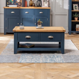 The Furniture Market Westbury Blue Painted 2 Drawer Coffee Table With Shelf - thumbnail 4