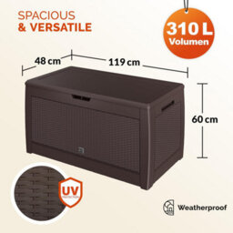 Casaria Storage Box 310L Rattan Effect Garden Chest, Brown, 119X48X60Cm - thumbnail 2