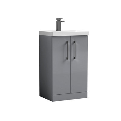 Balterley Bramshall Modern Bathroom 2 Soft Close Door & Mid-Edge Vanity Unit Basin, Satin Grey, 500mm - image 1