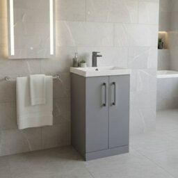 Balterley Bramshall Modern Bathroom 2 Soft Close Door & Mid-Edge Vanity Unit Basin, Satin Grey, 500mm - thumbnail 2