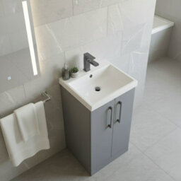Balterley Bramshall Modern Bathroom 2 Soft Close Door & Mid-Edge Vanity Unit Basin, Satin Grey, 500mm - thumbnail 3