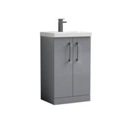 Balterley Bramshall Modern Bathroom 2 Soft Close Door & Mid-Edge Vanity Unit Basin, Satin Grey, 500mm - thumbnail 1