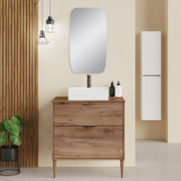 Banyetti Krafter Noir 800mm Exotic Walnut Wall Hung Vanity Unit 800mm - thumbnail 1