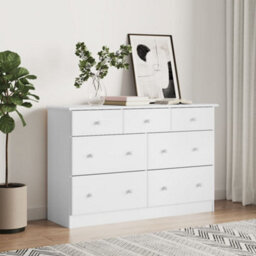 Berkfield Chest Of Drawers Alta White 112X35X73 Cm Solid Wood Pine