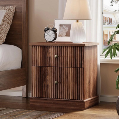 Brown Wooden 2 Drawer Bedside Cabinet Bedroom Storage Nightstand - image 1